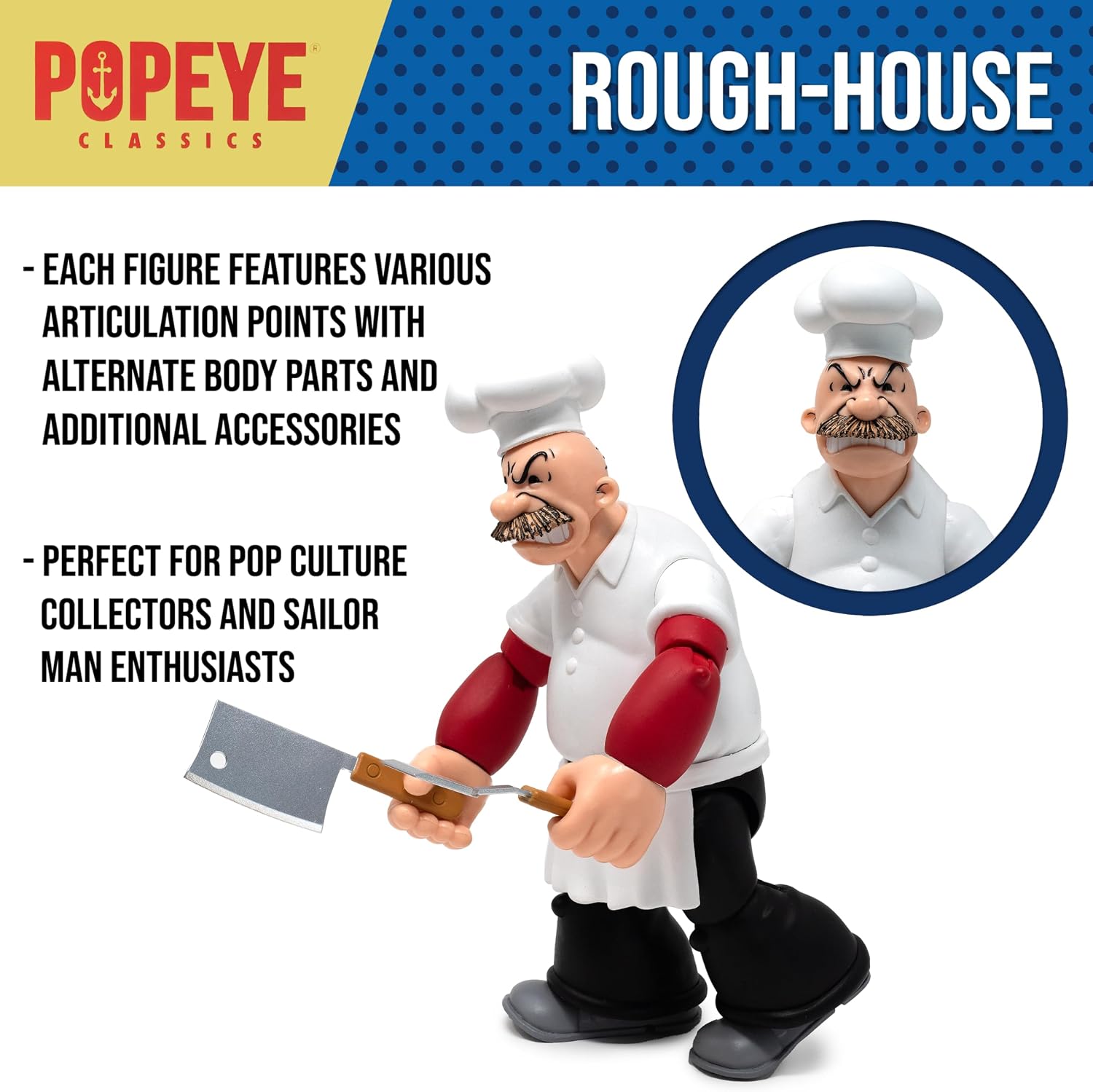 Boss Fight Studio Popeye Classics Rough-House Action Figure – Highly Articulated Collectible and Customizable Figurine with Various Character Accessories and Alternate Parts – 1:12 Scale