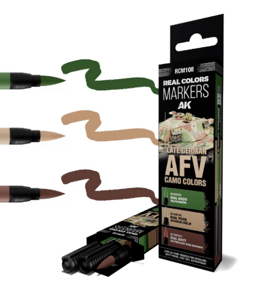 AK Interactive Real Colors Markers Late German AFV Camo Colors - Set 3 Real Colors Markers